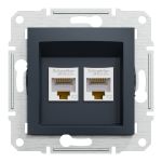 Розетка подвійна комп'ютерна RJ45 Schneider Electric, Asfora (антрацит, без рамки)