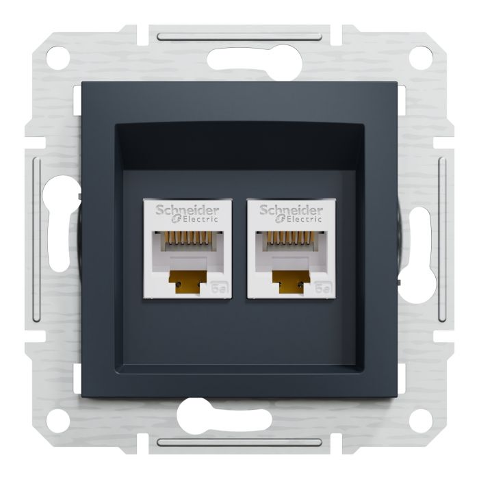 Розетка подвійна комп'ютерна RJ45 Schneider Electric, Asfora (антрацит, без рамки)