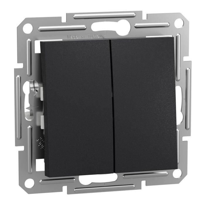 Перемикач 2-клавішний Schneider Electric, Asfora (антрацит, без рамки, самозажимний)