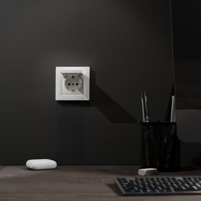 Розетка з з/к та кришкою Schneider Electric, Asfora (білий)