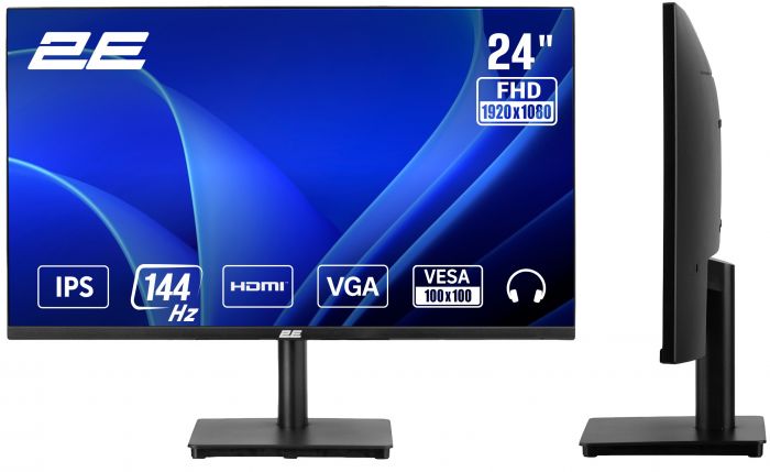 Монітор 2E 23.8" C2426B D-Sub, HDMI, IPS, 144Hz, FreeSync