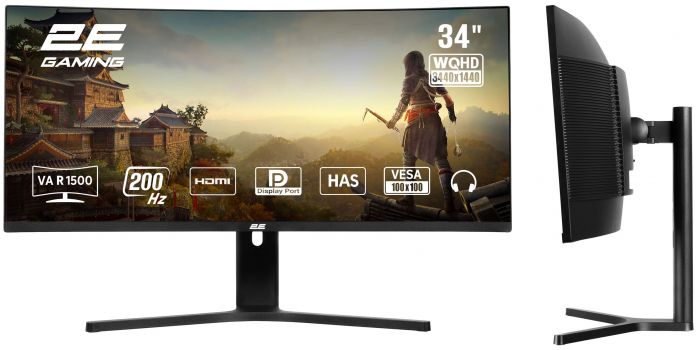 Монітор 2E GAMING 34" R3426B 2xHDMI, DP, VA, 3440x1440, 200Hz, 1ms, NTSC 85%, CURVED, FreeSync, HAS