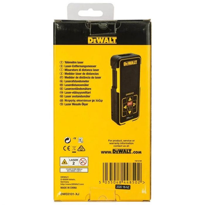 Далекомір лазерний DeWalt DW03101, 0-100м, C ± 0.15 мм/м, 2AАA, IP54, 0.28кг червоний