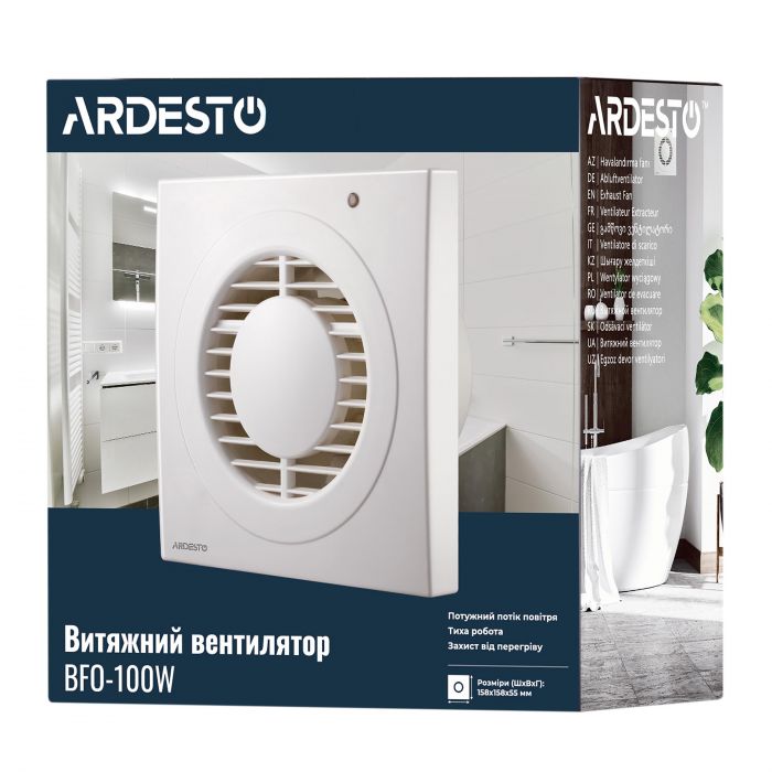 Витяжний вентилятор Ardesto BFO-100W 15 Вт, 80 м3/г, 2400 об./хв., 30 дБ, білий