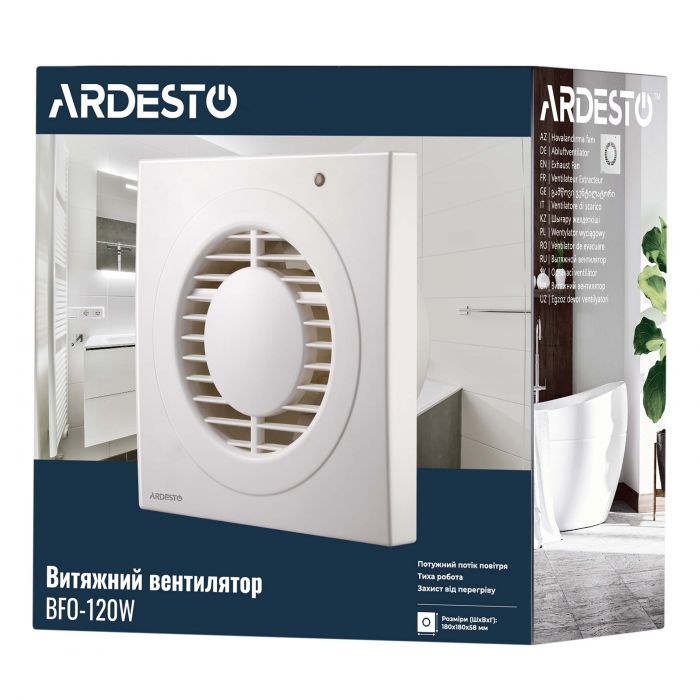 Витяжний вентилятор Ardesto BFO-120W 20 Вт, 150 м3/г, 2300 об./хв., 33 дБ, білий