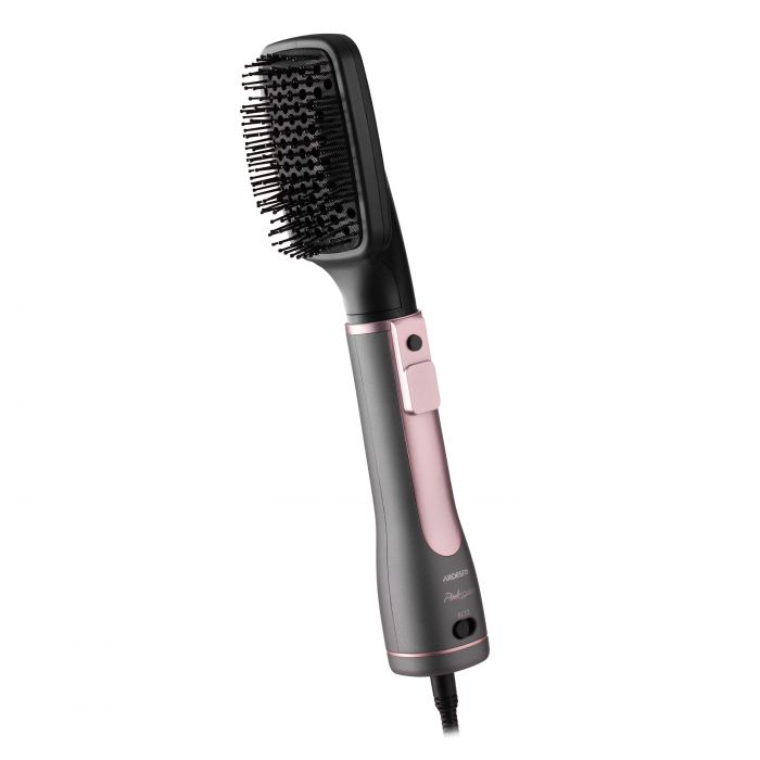 Фен-щітка Ardesto  Brush Pink Touch, 1200Вт, 2 швидкості, 2 темп. режими, LED-дісплей, функція іонізації , 4 насадки, сірий+ рожевий