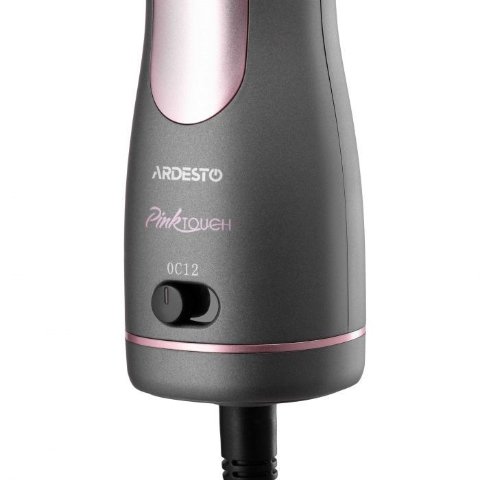 Фен-щітка Ardesto  Brush Pink Touch, 1200Вт, 2 швидкості, 2 темп. режими, LED-дісплей, функція іонізації , 4 насадки, сірий+ рожевий