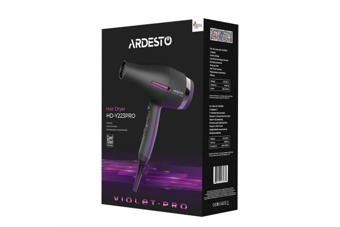 Фен Ardesto HD-Y223PRO / 1850-2200Вт/2 швидкості/ 3темп.режима/дифузор/чорний