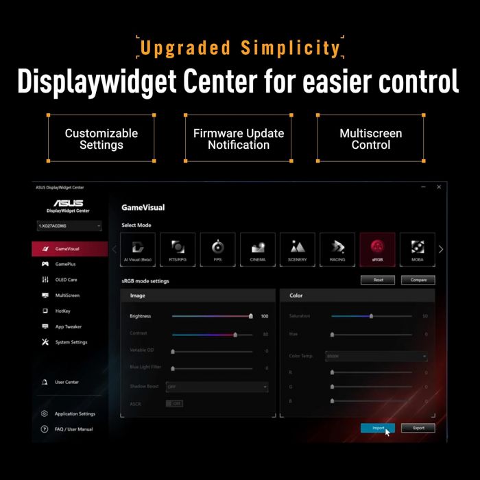 Монітор Asus 34" TUF Gaming VG34WQL5A 2xHDMI, 2xDP, 4xUSB, MM, VA, 3440x1440, 21:9, 165Hz, 1ms, sRGB 120%, CURVED, AdaptiveSync, HAS, HDR400
