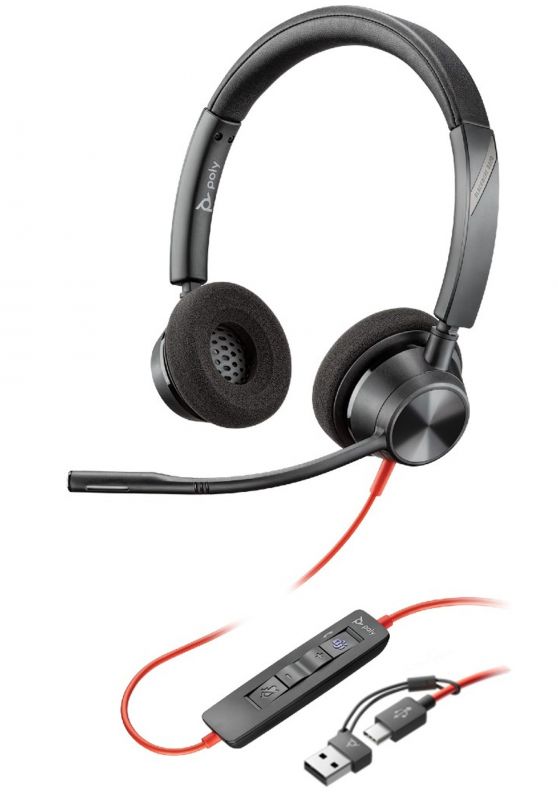 Гарнітура комп'ютерна стерео On-ear Poly Blackwire 3320-M, USB-A, USB-C, всеспрямований, Microsoft Teams, чорний