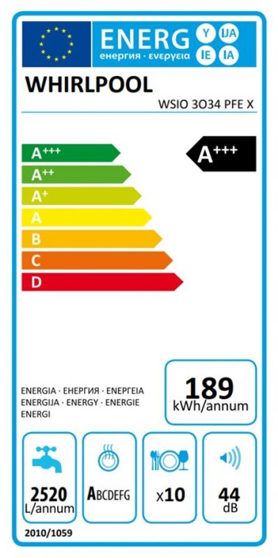 Посудомийна машина Whirlpool вбудована, 10компл., D, 45см, дисплей, інвертор, 3й кошик, білий