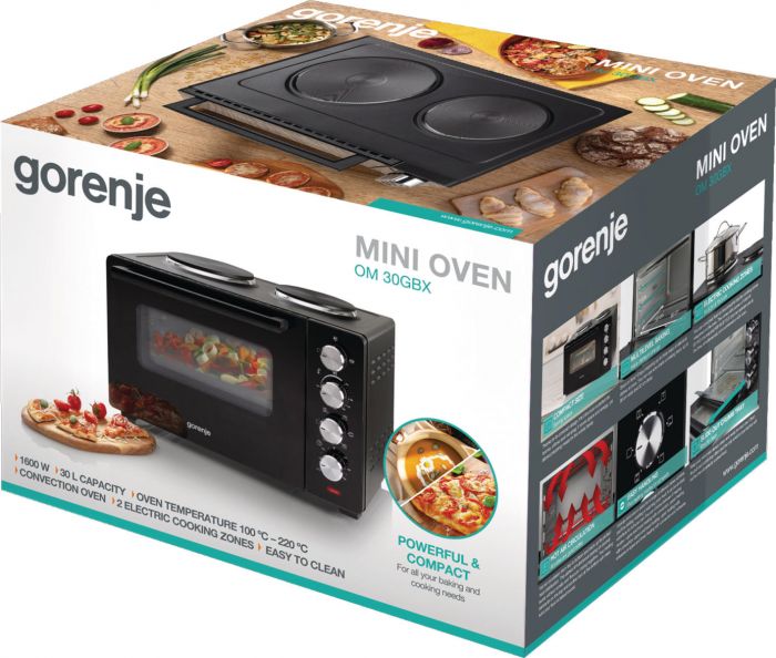 Міні піч Gorenje, 30л, 52x32х40.5см, 2 електричні конф., чорний