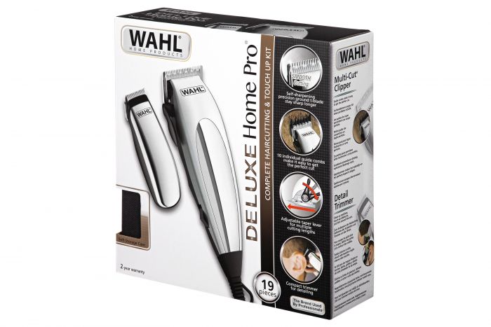 Машинка для стрижки WAHL HomePro Deluxe Combo, від мережі, вібраційний мотор, насадок-12, міні-тример у компл., сріблястий