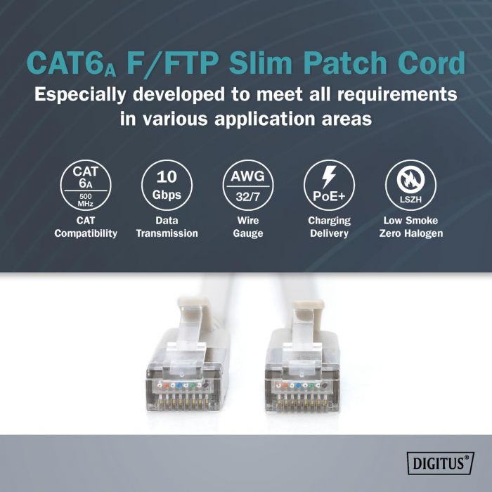 Патч-корд DIGITUS CAT 6a F-FTP Slim, 1 м, AWG 32/7, Cu, LSZH, сірий