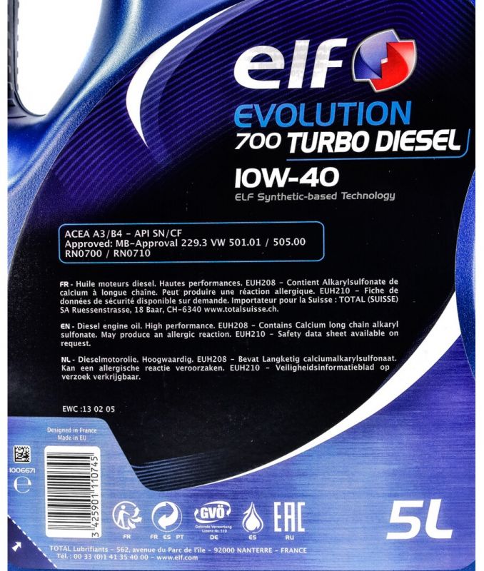 Олива моторна ELF Evolution 700 Turbo Diesel 10W-40 5л (12-5 TD) (201553)