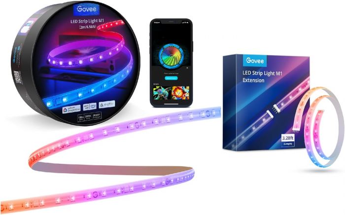 Стрічка світлодіодна розумна Govee H100E LED Strip Light M1 Matter Compatible 1m extension of H61E1, 1м, RGBIC , WI-FI/Bluetooth, білий