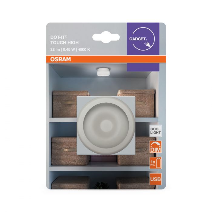 Cвітильник нічник з акумулятором OSRAM DOT-IT TOUCH SLIM 0.45Вт 4000К 30Лм 500мА•год димується USB-A > microUSB білий