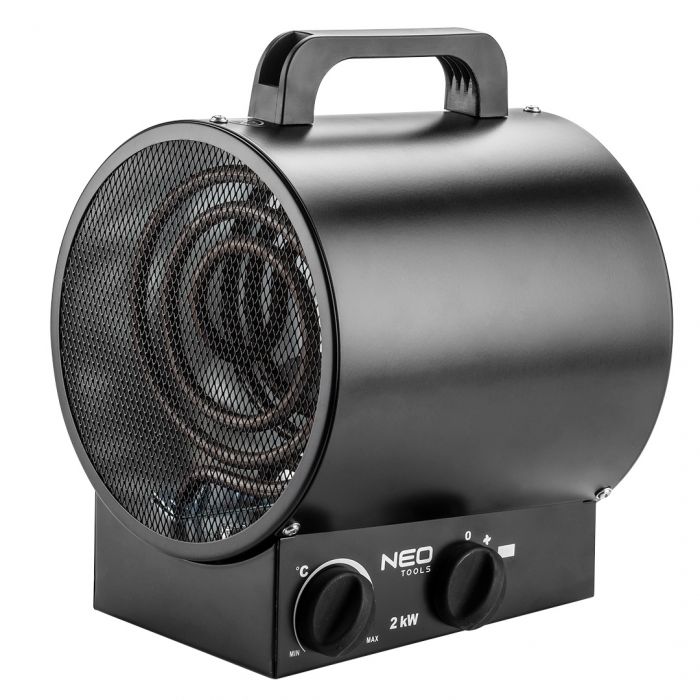Теплова гармата електрична Neo Tools, 2кВт, 50м2, 253м3/год, нагрів. елемент - нерж. сталь, чорний, 2.78кг