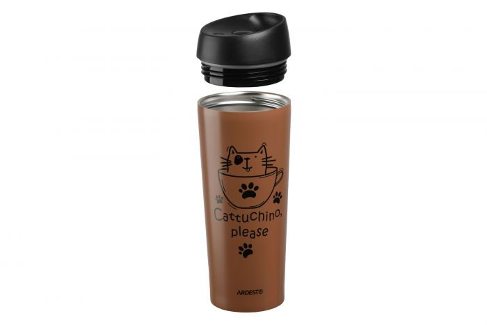 Термочашка ARDESTO Coffee time Cat, 450мл, нержавіюча сталь, коричневий світлий