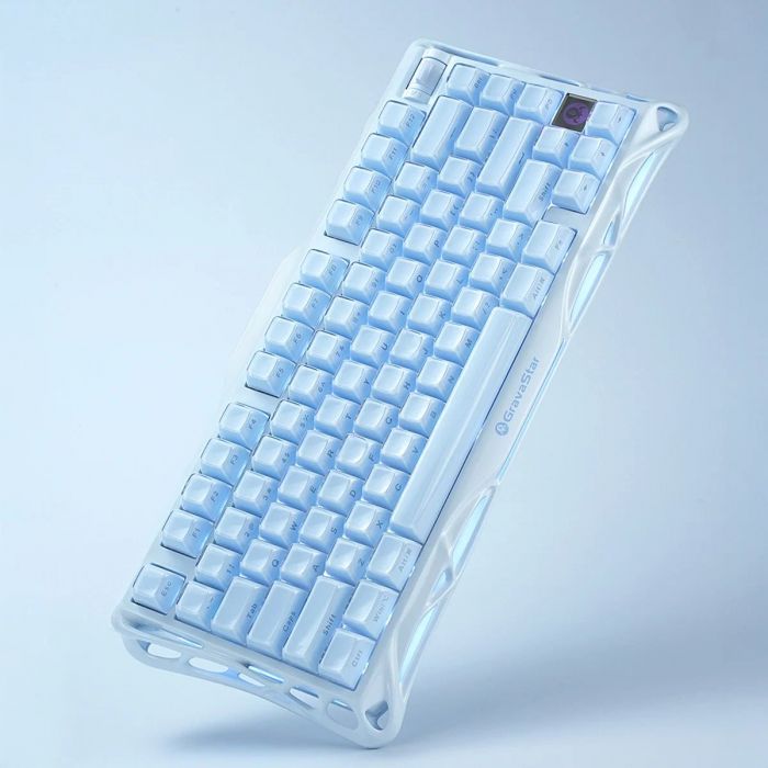 Клавіатура механічна GravaStar Mercury K1 80keys, GravaStar x Kailh Cheery Pink, EN, BT/WL/USB, Ice Blue