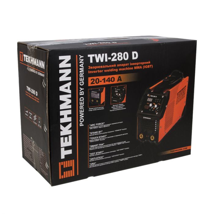 Зварювальний апарат інверторний Tekhmann TWI-280 D 140А 5.2кВт 170-270В форсування дуги 3кг