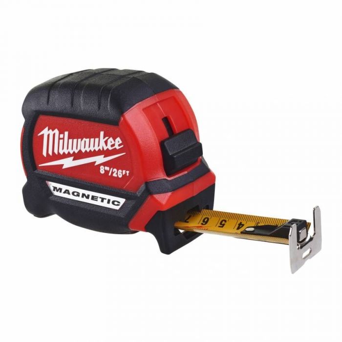 Рулетка Milwaukee Magnetic GEN III, 8мх27мм, з фіксатором змотування, АБС-пластик, магніт
