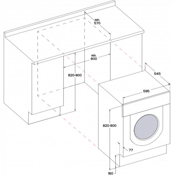 Прально-сушильна машина Whirlpool вбудована фронтальна, 7(5)кг, 1400, C, 60см, дисплей, пара, інвертор, білий