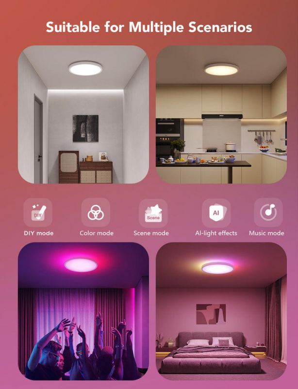 Потолочний світильник Govee 12" Smart Ceiling Light, RGBWW + RGBIC, WI-FI/Bluetooth, білий