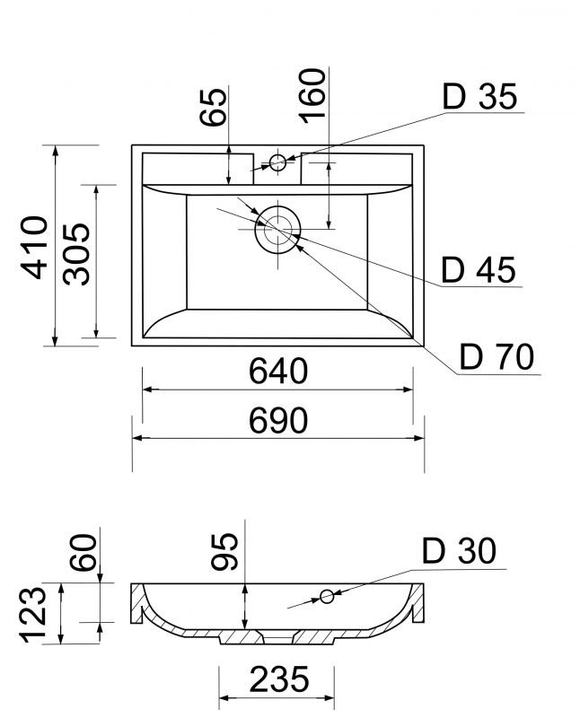 Раковина, умивальник Adamant STRENG NEW, штучний камінь, прямокут., з отвором для змішувача, з отвором для переливу, 690x410x123мм, накладний, білий Раковина, умивальник Adamant STRENG NEW, штучний камінь, прямокут., з отвором для змішувача, з отвором для переливу, 690x410x123мм, накладний, білий