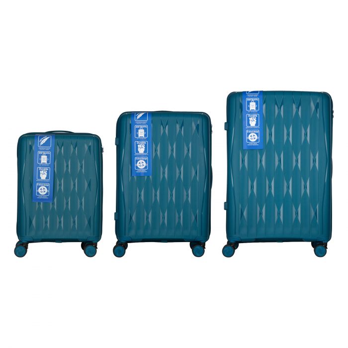 Набір валіз 2E, M7979, поліпропілен, (L+M+S), блискавка anti theft, 4 колеса, кодовий замок, блакитний