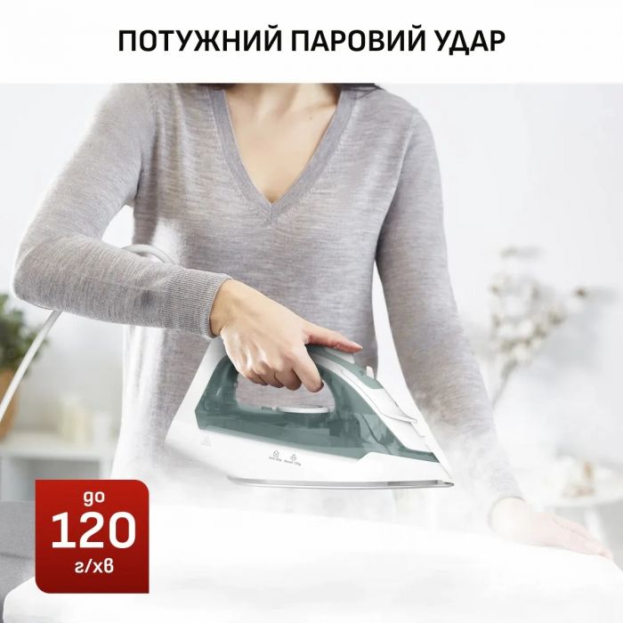 Праска Tefal Virtuo 30, 2000Вт, 240мл, паровий удар -120гр, постійна пара - 27гр, керам. підошва, біло-зелений