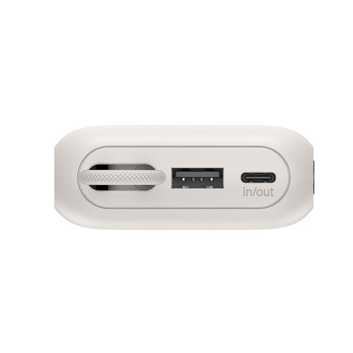 Акумулятор портативний літій-іонний Power Bank Belkin 10000мА·год, 45Вт, з інтегрованим кабелем USB-C, пісочний