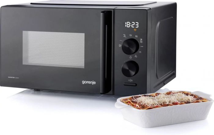 Мікрохвильова піч Gorenje, 20л, електр. керув., 800Вт, гриль, дисплей, 20 програм, інвертор, чорний