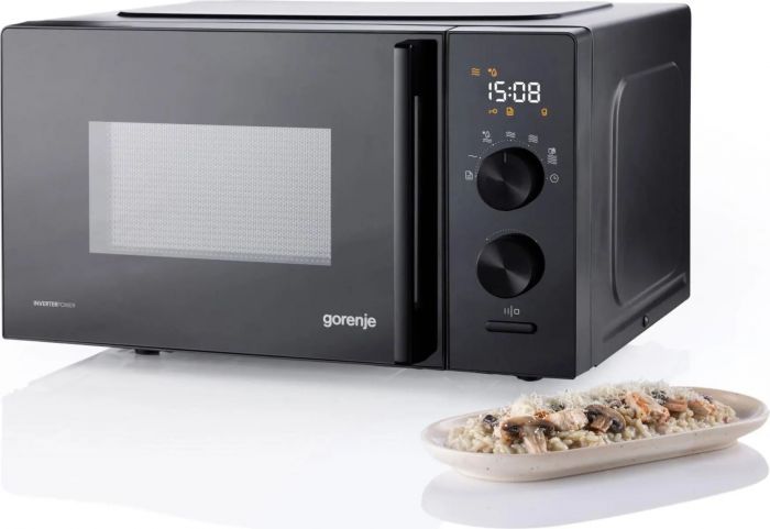 Мікрохвильова піч Gorenje, 20л, електр. керув., 800Вт, дисплей, 20 програм, інвертор, чорний