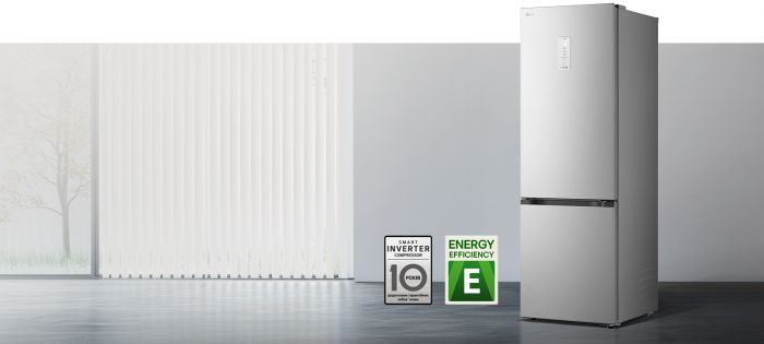 Холодильник LG з нижн. мороз., 203x60х68, холод.відд.-262л, мороз.відд.-113л, 2дв., E, NF, інв., диспл зовн., Fresh Сonverter, сріблястий