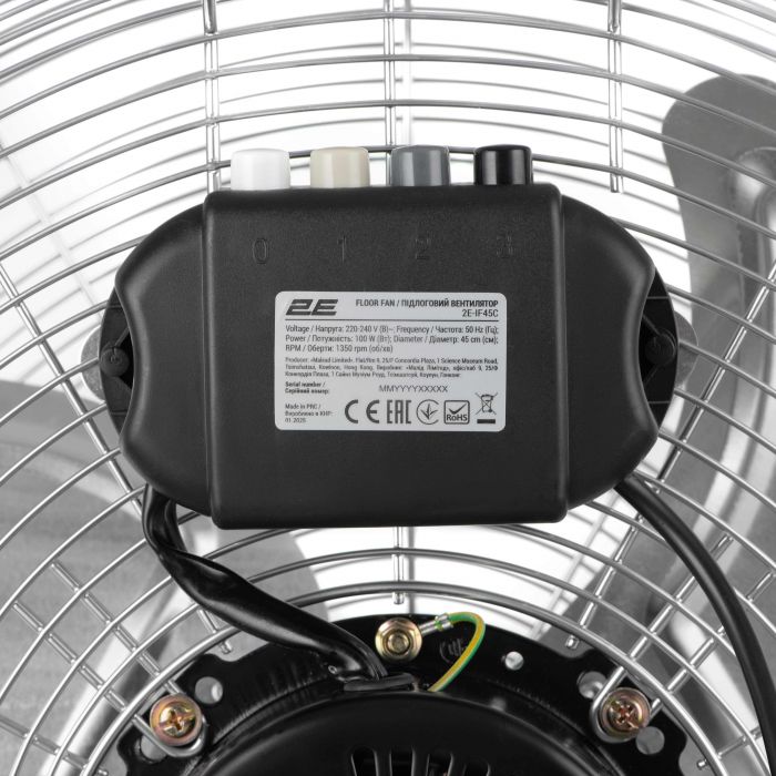 Вентилятор підлоговий 2E PowerWind 45C професійний, 45см, 100Вт, кнопки, двигун мідь 100%, срібний