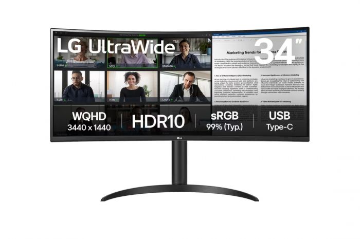 Монітор LG 34" 34WR55QK-B 2xHDMI, DP, USB-C, Audio, VA, 3440x1440, 100Hz, CURVED, sRGB 99%, HAS, HDR10