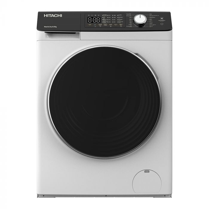 Прально-сушильна машина Hitachi фронтальна, 8(5)кг, 1400, B, 60см, дисплей, пара, інвертор, білий