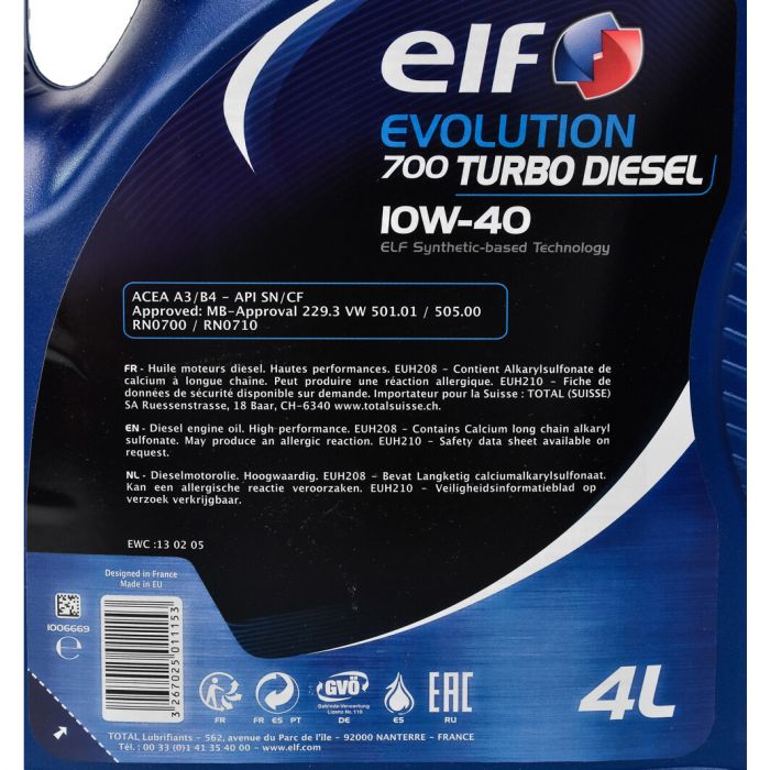 Олива моторна ELF Evolution 700 Turbo Diesel 10W-40 4л (12-4 TD) (194862)