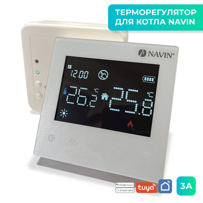 Терморегулятор Navin TGB5RF-3A 5...35 °C для котлів опалення електронний Wi-Fi Tuya, Smart Life бездротове підключення 230В білий