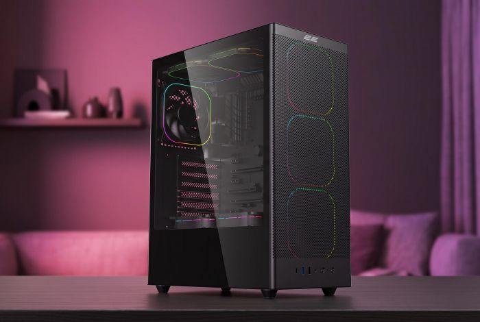 Корпус 2E GAMING  Iconic V8210B  без БЖ, 1xUSB3.0, 1х USB 2.0, 1xUSB Type-C, 4x120мм ARGB, VGA 325мм, LCS ready, контролер з пультом, TG Side Panel, ATX, чорний