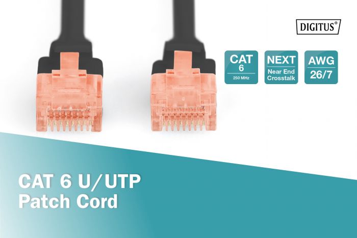 Патч-корд DIGITUS CAT 6 UTP, 1м, AWG 26/7, Cu, LSZH, чорний