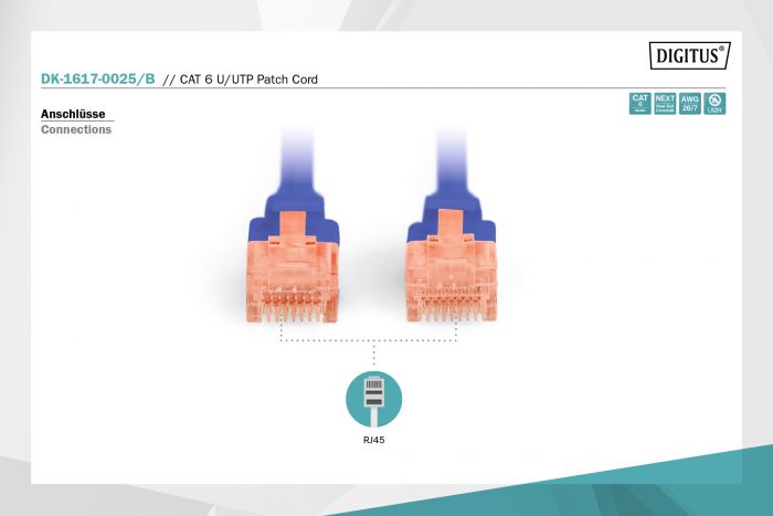 Патч-корд DIGITUS CAT 6 UTP, 0.25м, AWG 26/7, Cu, LSZH, синій