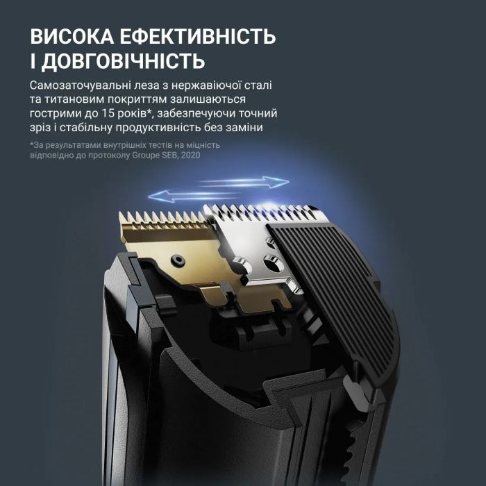 Машинка для стрижки Rowenta Advancer, для бороди, вусів, голови, мережа+акум., роторний мотор, насадок-2, кейс, титан.напил., темно-зелений
