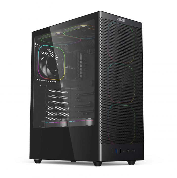 Корпус 2E GAMING  Iconic V8210B  без БЖ, 1xUSB3.0, 1х USB 2.0, 1xUSB Type-C, 4x120мм ARGB, VGA 325мм, LCS ready, контролер з пультом, TG Side Panel, ATX, чорний