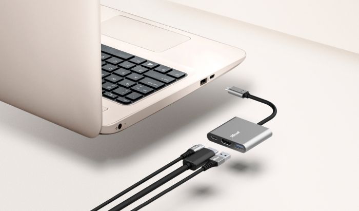 Хаб Trust Dalyx 3-in-1 USB-С > USB-А 3.2/USB-С/HDMI, Алюміній, 0.1м, чорний