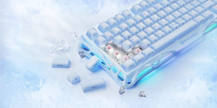 Клавіатура механічна GravaStar Mercury K1 80keys, GravaStar x Kailh Cheery Pink, EN, BT/WL/USB, Ice Blue