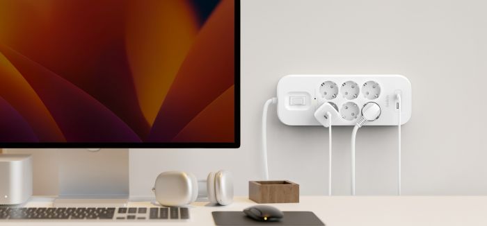 Подовжувач мережевий Belkin 2м, 6хТипF, 16А, USB-A/USB-C 18Вт, фільтр, білий