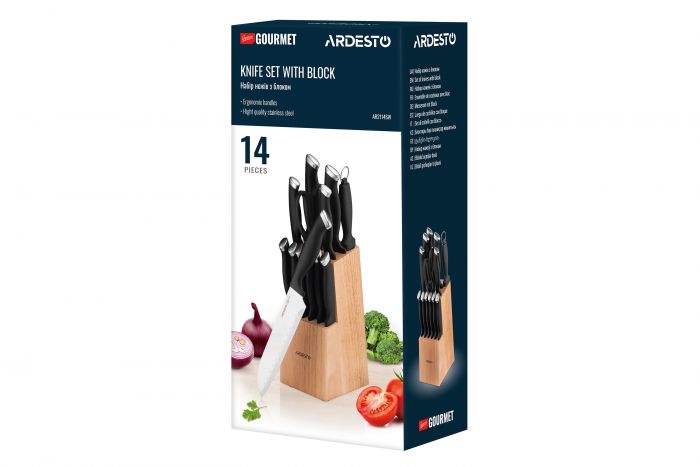 Набір ножів з блоком ARDESTO Gemini Gourmet, 14 предметів, нержавіюча сталь, пластик, каучук
