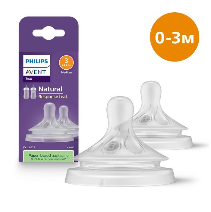 Соска Avent Natural 1міс+, Природний Потік, 2 шт Повільний Потік